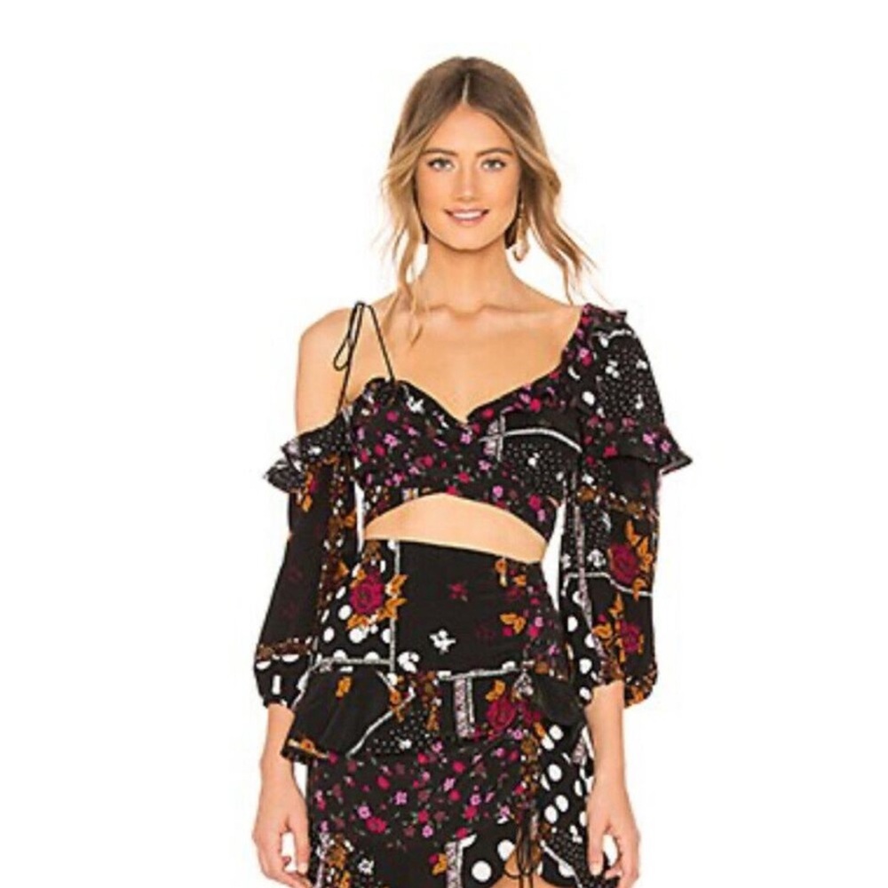 For Love & Lemons X Revolve St Louis Crop Top In Patchwork Asymmetrical Blouses